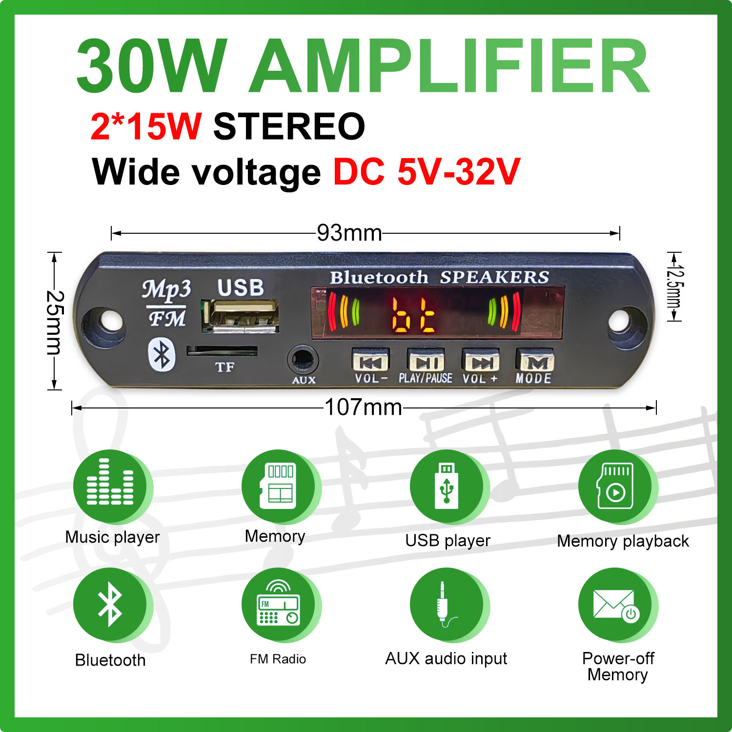 DC 5V-32V 30W Bluetooth5.0 Amp - Surround Sound Decoder review and price